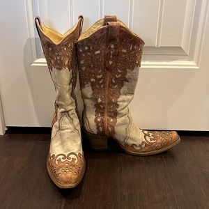 Corral Addison Sand Cognac Laser Overlay Boots 9.5